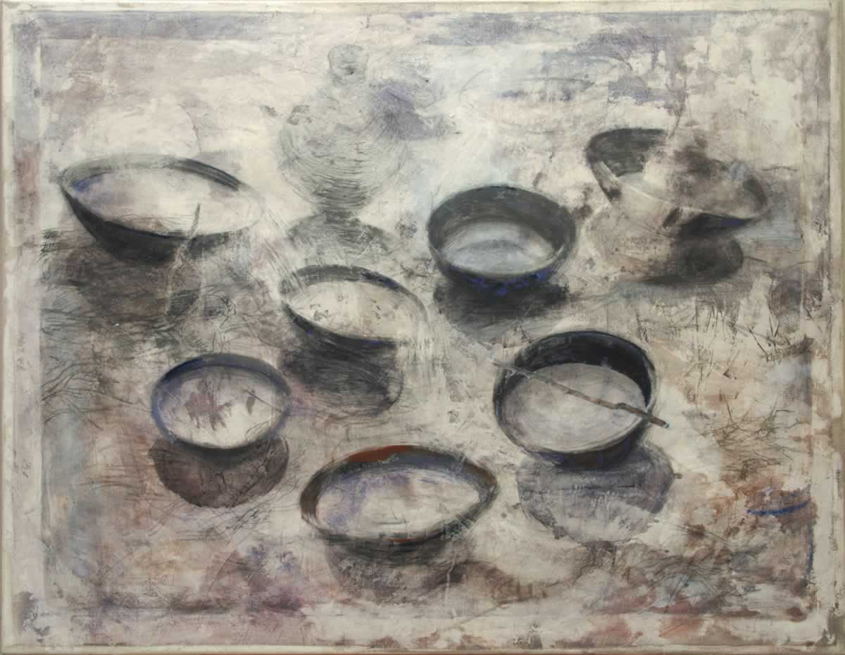7 Bowls | 130x100cm | mixed media on canvas | 2012