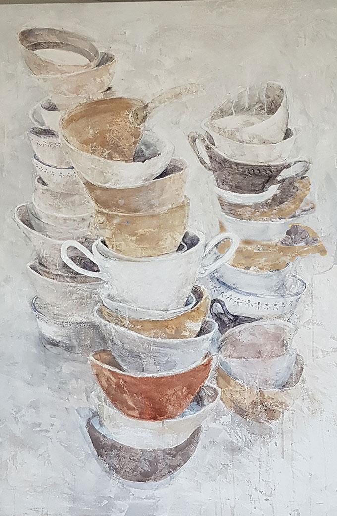 Dishes | 130x90cm | marble powder acryllic on canvas | 2018